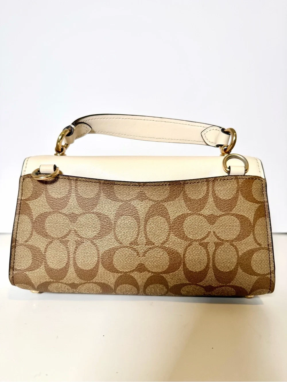 Coach Brown Signature Canvas with Cream Leather Turnlock Shoulder Bag